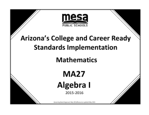 MA27 Algebra I Arizona’s College and Career Ready Standards