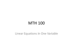 MTH 100 Linear Equations In One Variable