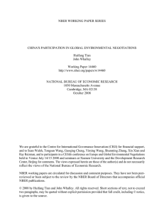 NBER WORKING PAPER SERIES CHINA'S PARTICIPATION IN GLOBAL ENVIRONMENTAL NEGOTIATIONS Huifang Tian