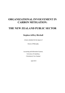 ORGANIZATIONAL INVOLVEMENT IN CARBON MITIGATION: THE NEW ZEALAND PUBLIC SECTOR Stephen Jeffrey Birchall