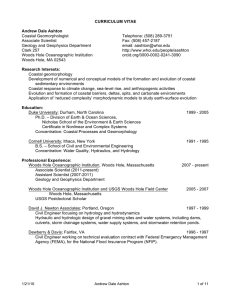 CURRICULUM VITAE  Andrew Dale Ashton Coastal Geomorphologist