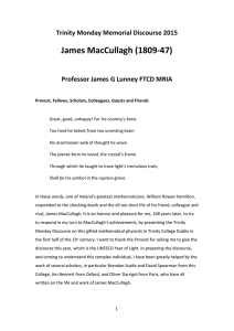 James MacCullagh (1809‐47)  Trinity Monday Memorial Discourse 2015 Professor James G Lunney FTCD MRIA