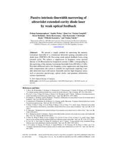 Passive intrinsic-linewidth narrowing of ultraviolet extended-cavity diode laser by weak optical feedback