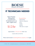 IT TECHNICIAN NEEDED Boese Property Management is in need of an