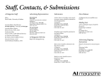 Staff, Contacts, &amp; Submissions AI Magazine Staff Advertising Representatives Submissions
