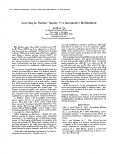 Learning in  Markov  Games  with Incomplete Information