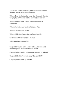 This PDF is a selection from a published volume from... National Bureau of Economic Research Volume Title: Understanding Long-Run Economic Growth: