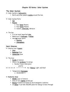 Chapter 20 Notes: Solar System The Solar System Sun’s Interior