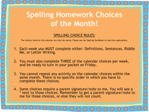 Monthly Spelling Activities Calendar