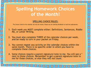 Spelling Homework Choices of the Month!