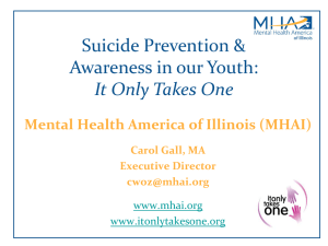 Suicide Prevention & Awareness in our Youth â“ It Only Takes One