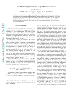 The Physical Implementation of Quantum Computation David P. DiVincenzo