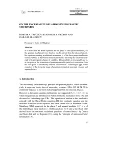 ON THE UNCERTAINTY RELATIONS IN STOCHASTIC MECHANICS IVAÏLO M. MLADENOV