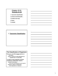 Chapters 16-19: Diversity of Life 1. Taxonomic Classification The Classification of Organisms