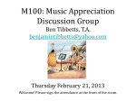 M100: Music Appreciation Discussion Group Tuesday January 29