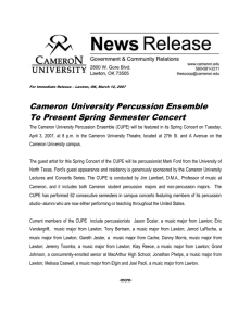 Cameron University Percussion Ensemble To Present Spring Semester Concert