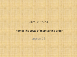 Part 3: China Theme: The costs of maintaining order