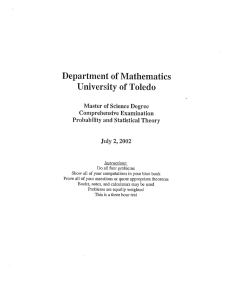 Department of Mathematics University of Toledo Master of Science Degree Comprehensive Examination