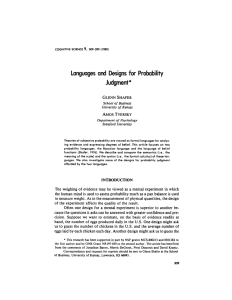 Languages and  Designs for  Probability Judgment* GLENNSHAFER AMOSTVERSKY