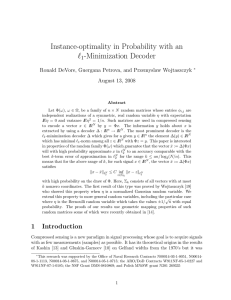 Instance-optimality in Probability with an ` -Minimization Decoder 1