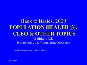 Back to Basics, 2003 POPULATION HEALTH