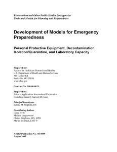 Development of Models for Emergency Preparedness Personal Protective Equipment, Decontamination,