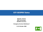 IETF GEOPRIV Status - Emergency Services Workshop