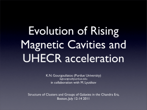 Evolution of Rising Magnetic Cavities and UHECR acceleration