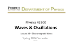Waves &amp; Oscillations Physics 42200 Spring 2014 Semester Lecture 30 – Electromagnetic Waves