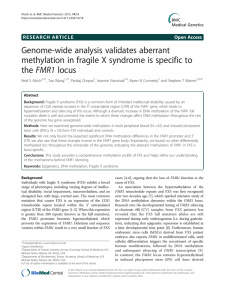 Alisch RS, Wang T, Chopra P, Visootsak J, Conneely KN, Warren ST . Genome-wide analysis validates aberrant methylation in fragile X syndrome is specific to the FMR1 locus. BMC Med Genet. 2013 Jan 29;14:18. doi: 10.1186/1471-2350-14-18.