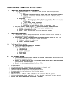 Study Guide 1 - The Microbial World Chpt 1