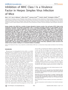 Orr M.T., K.H. Edelmann, J. Vieira, L. Corey, D.H. Raulet, and C.B. Wilson. 2005. Inhibition of MHC class I is a virulence factor in herpes simplex virus infection of mice. PLoS Pathog 1(1):e7.