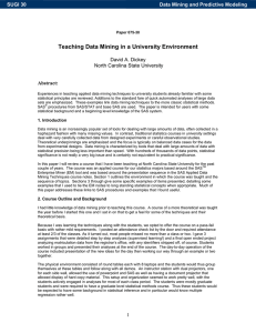 Teaching Data Mining in a University Environment