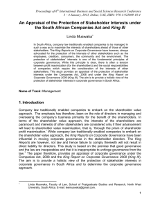 An Appraisal of the Protection of Stakeholder Interests under the South African Companies Act and King III