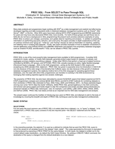 PROC SQL:  From SELECT to Pass-Through SQL