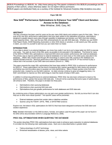 New SQL Performance Optimizations to Enhance Your SAS® Client and Solution Access to the Database