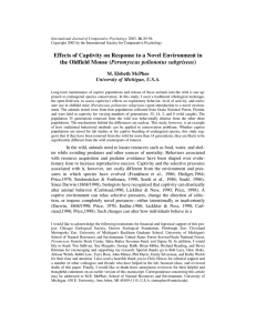 Effects of captivity on response to a novel environment in the oldfield mouse (
