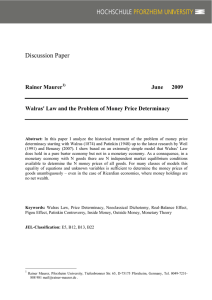 Walras' Law and the Problem of Money Price Determinacy :