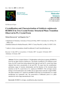 Crystallization and Characterization of Galdieria sulphuraria RUBISCO in Two Crystal Forms: Structural Phase Transition Observed in P21 Crystal Form
