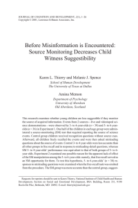 Before misinformation is encountered: Source monitoring decreases child witness suggestibility