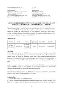 Mitsubishi Electric Announces Sale of MGF4921AM Low Noise GaAs HEMT for Satellite Digital Radios. （PDF：141KB）