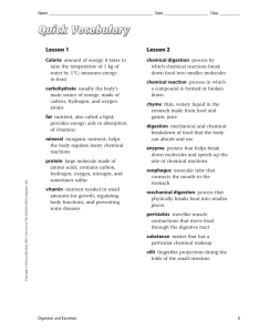 Quick Vocabulary Lesson 1 Lesson 2 Calorie