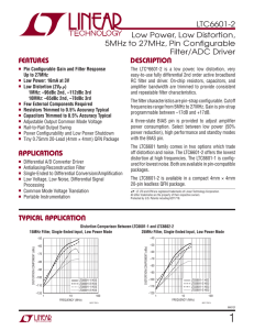 LTC6601-2 - Low Power, Low Distortion, Low Power, Low Distortion, 5MHz to 27MHz, Pin Conﬁgurable Filter/ADC Driver