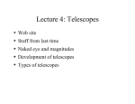 Lecture 4: Telescopes Web site Stuff from last time Naked eye and magnitudes