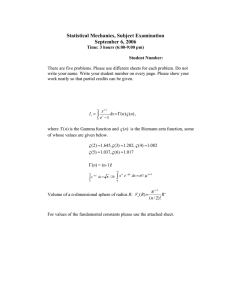 Statistical Mechanics, Subject Examination September 6, 2006