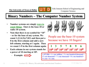 EE 2310 Lecture #2 -- Binary, Hexadecimal, and Decimal Numbers