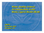 Water Quality Criteria: An Introduction to the Biotic Ligand Model (BLM) USEPA