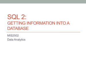 SQL 2: GETTING INFORMATION INTO A DATABASE MIS2502