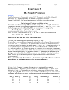 Experiment 4 The Simple Pendulum Reading: