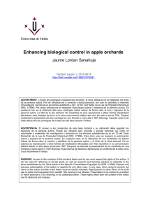 Enhancing biological control in apple orchards Jaume Lordan Sanahuja Dipòsit Legal: L.1233-2014